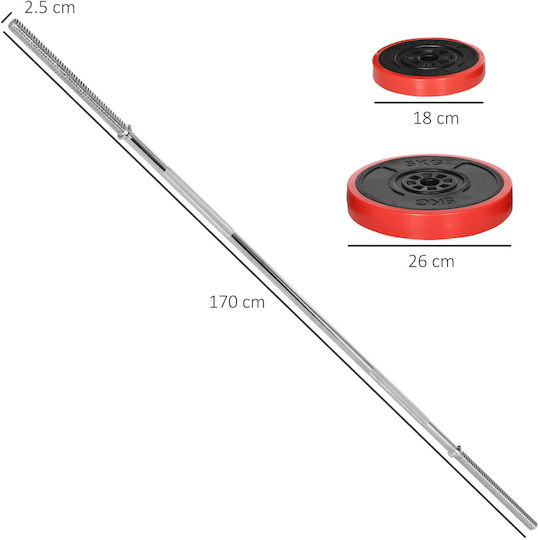 Sportnow Ίσια Μπάρα Φ25mm 7kg Μήκους 170cm με Βιδωτά Κολάρα