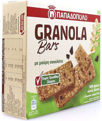 Papadopoulou Papadopoulou Müsliriegel Hafer Energie Nüsse mit Dunkler Schokolade Kein Zuckerzusatz 210gr