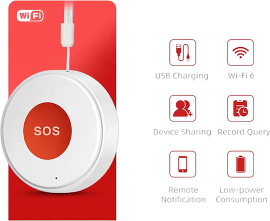 Emergency Button SOS For Elderly Rechargeable 1 Piece White 1360-16