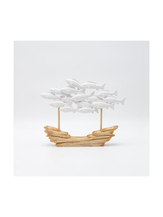 Dekoratives Skulptur Schulterschwarm Fische Polyresin Natürliche Weiße 26x5x21cm
