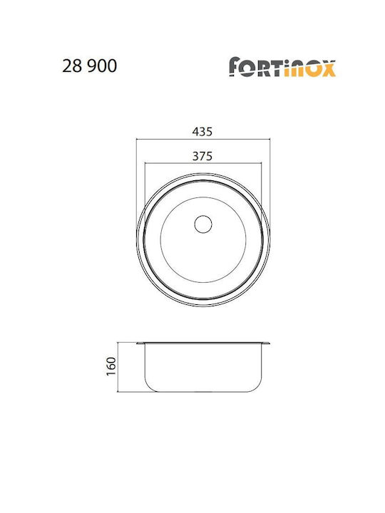 Fortinox Valley 28900 Ένθετος Νεροχύτης Inox Σατινέ Μ43.5xΠ43.5cm Ασημί