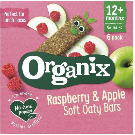 Organix Bar Soft Oaty Μπάρες Βρώμης Σμέουρο & Μήλο with Flavor Raspberry-Melo Sugar Free 138gr for 12+ months 6pcs