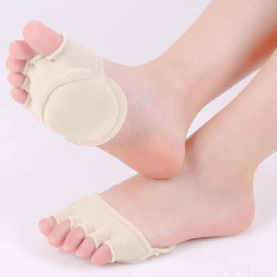 Set 2 Protectoare Pentru Tălpi Prevenire Bătături Burete Decupat Pentru Degete Material Textil Bej