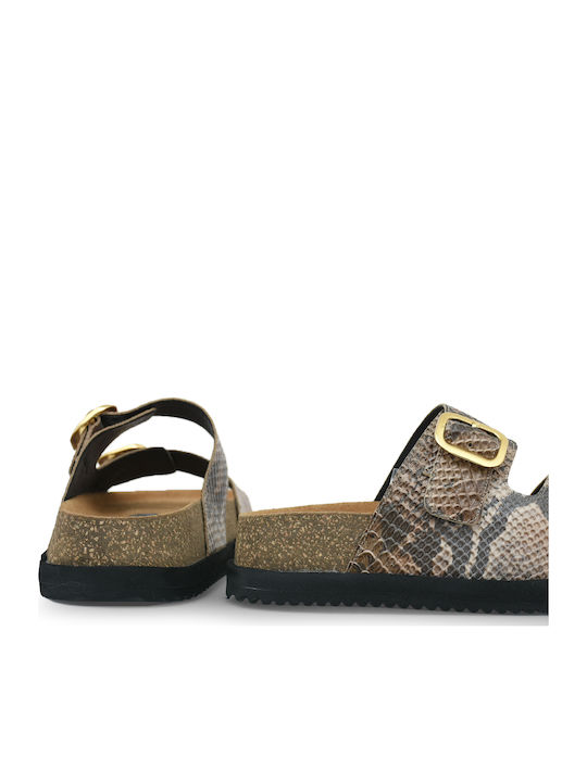 Leather Women's Flat Sandals Flatforms in Beige Color