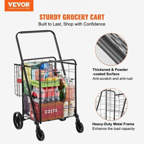 Metallic Foldable Shopping Trolley Gray 62.2x18.5x18.5cm