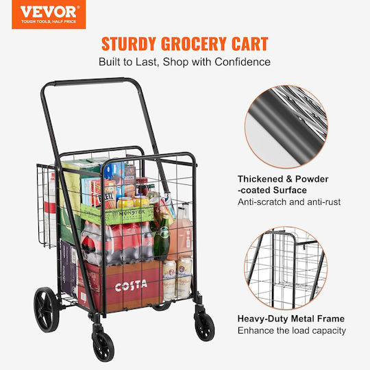Metallic Foldable Shopping Trolley Gray 62.2x18.5x18.5cm