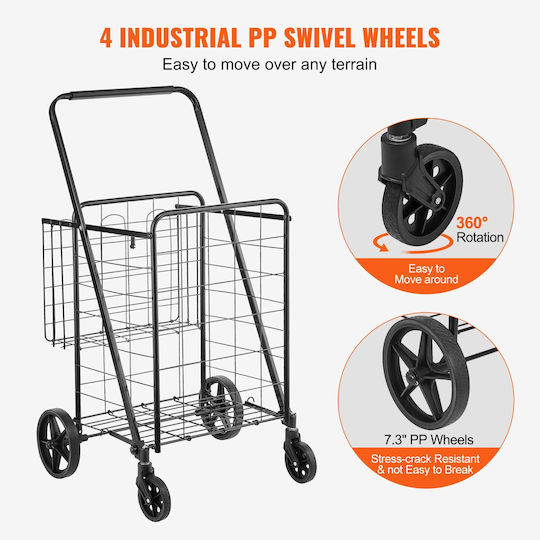 Metallic Foldable Shopping Trolley Gray 62.2x18.5x18.5cm