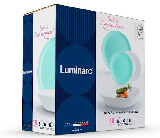 Luminarc Diwali Σερβίτσιο Πιάτων Γυάλινο Turquoise 18τμχ