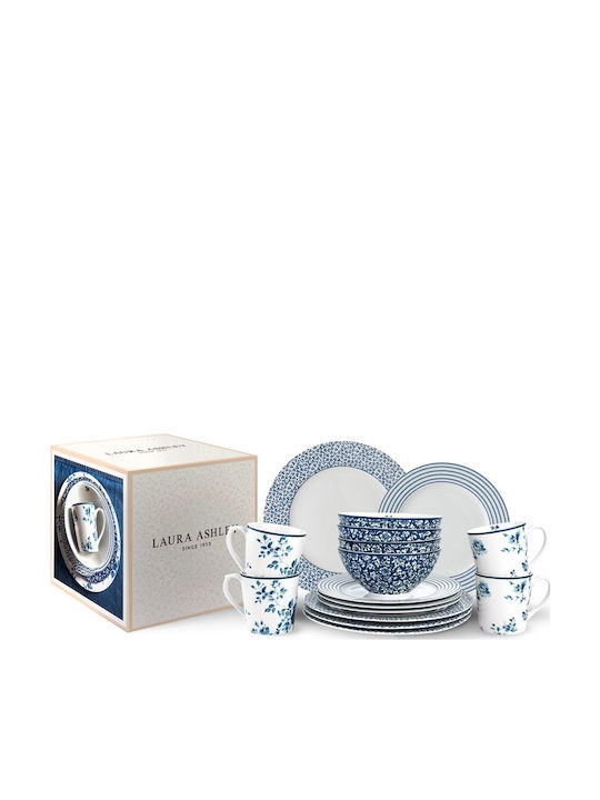 Laura Ashley Albastru Porțelan Set de Vase 16buc
