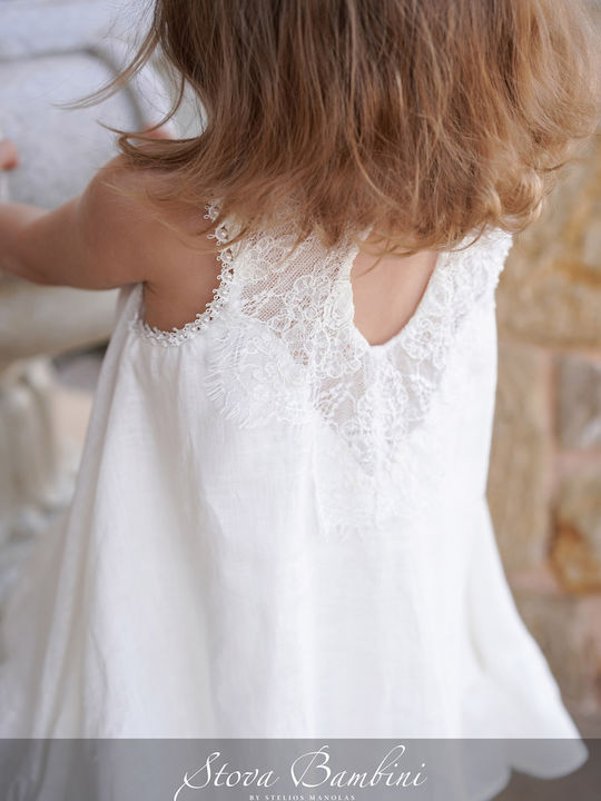 Stova Bambini Λευκό Φόρεμα Βάπτισης από Δαντέλα