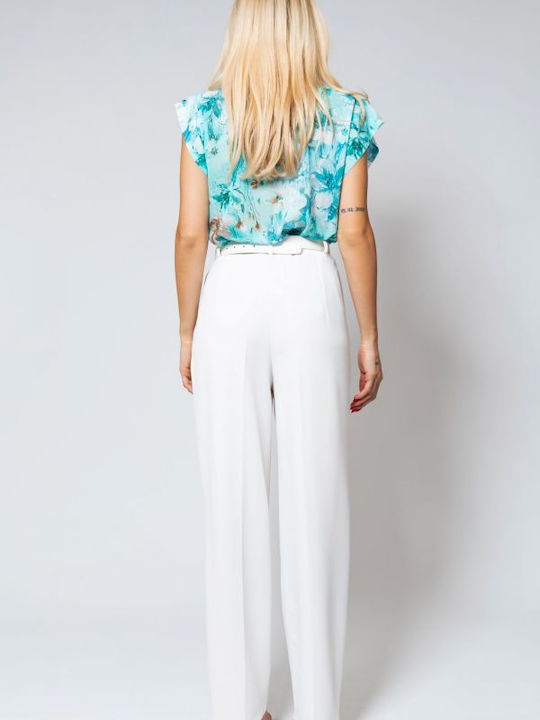 Damen Hoch tailliert Stoff Hose in Geradem Schnitt Sugar White