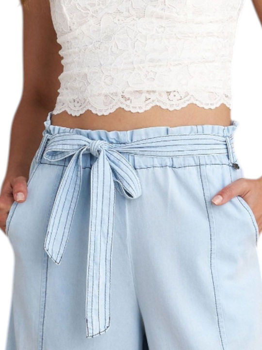 Attrattivo Damen Stoffhose mit Gummiband in Breit Bein Stil Hellblau