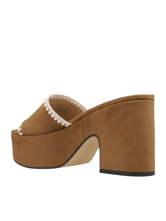 Suede Mules με Τακούνι σε Καφέ Χρώμα