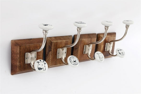 Atmosphera Wooden Kids Wall Hanger with One Hook Animals Coffee