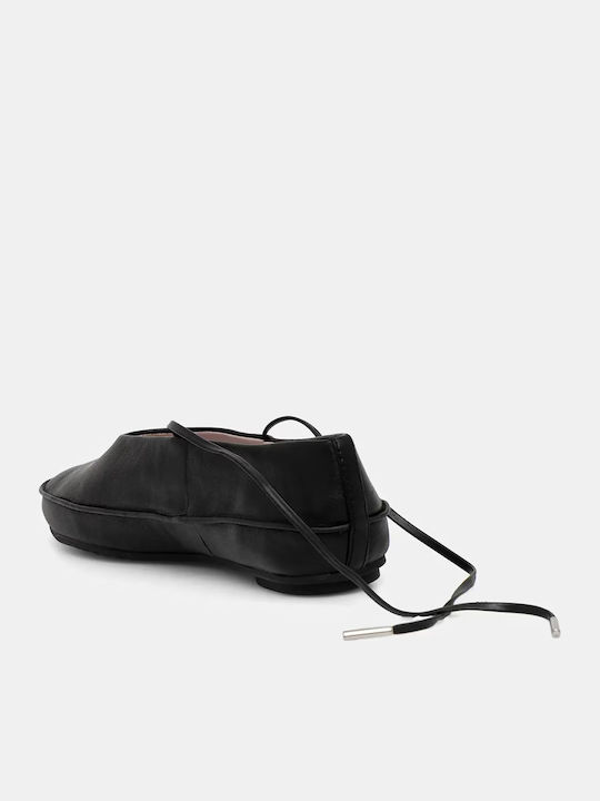 Leather Ballerinas With strap Black