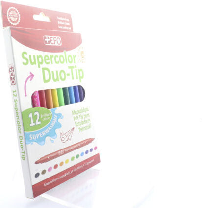 +Efo Supercolor Duo-Tip Μαρκαδόροι Ζωγραφικής Λεπτοί, με Διπλή Μύτη Σετ 12 χρώματα