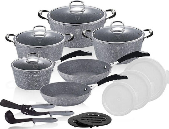 Berlinger Haus Stone Touch Line Kochgeschirr-Set aus Aluminium Grau mit Steinbeschichtung 6-tlg