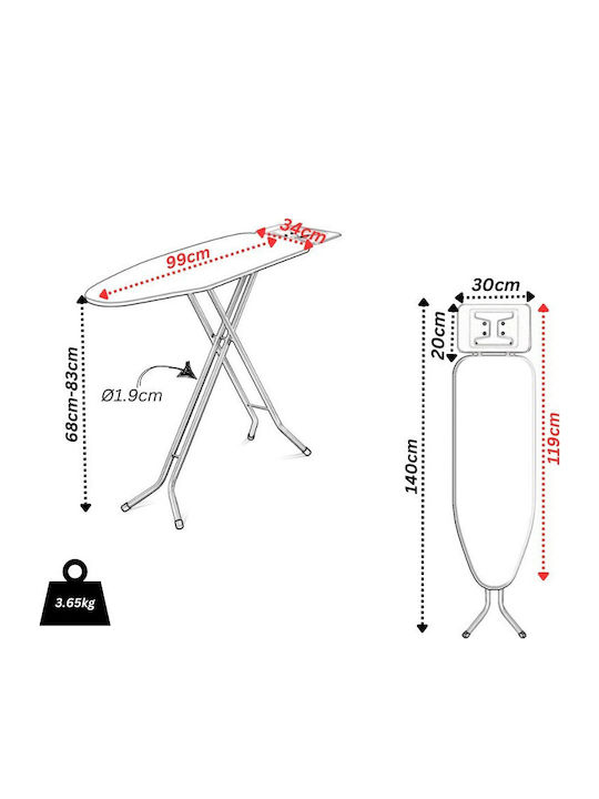 Vesta Basic Ironing Board For Steam Iron Foldable In The Tree 119x34x83cm