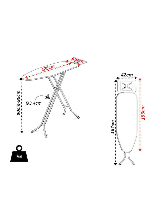 Vesta Pearl Ironing Board for Steam Iron Foldable 155x45x95cm