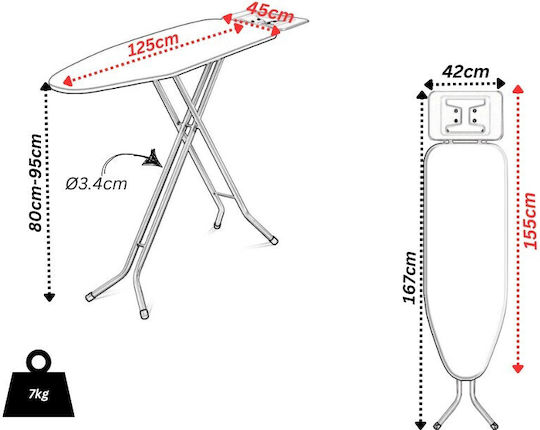 Vesta Pearl Σιδερώστρα για Σίδερο Ατμού Σπαστή 155x45x95cm