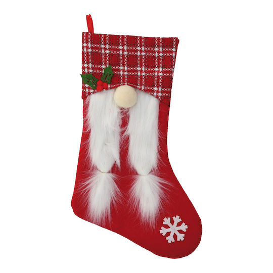 Christmas Decorative Fabric Red Socks with Dwarf L47xW29cm (Μiscellaneous Designs)