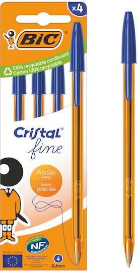 BIC Pixuri Cristal Fine Ballpoint 4 Bucăți (Culori Diverse)