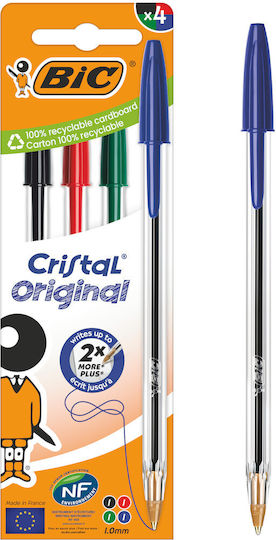 BIC Cristal Original Pen Ballpoint 1mm with Black Ink 4pcs (Μiscellaneous Colours)
