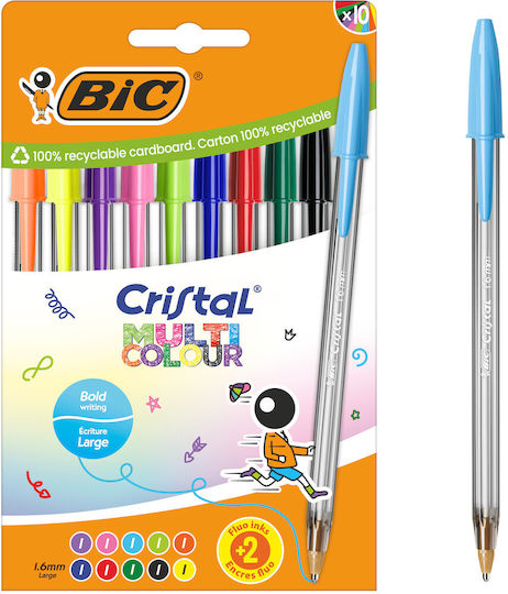 BIC Cristal Στυλό Ballpoint Σετ 10τμχ (Διάφορα Χρώματα)