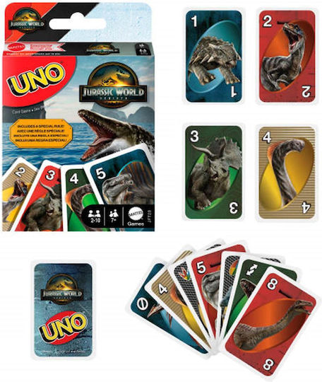 Настолна игра Uno: Jurrasic World 4 за 2-10 играчи 7+ години Mattel