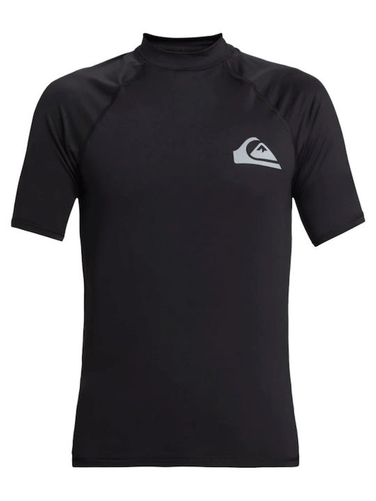 Рашгард Quiksilver Мъжка Ежедневна Тениска с Къс Ръкав UPF 50 за Сърф Черна