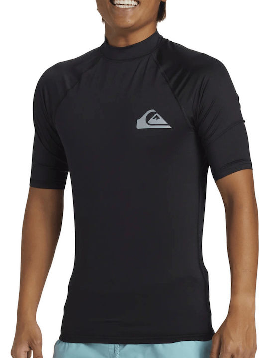 Рашгард Quiksilver Мъжка Ежедневна Тениска с Къс Ръкав UPF 50 за Сърф Черна