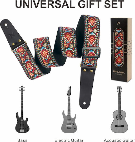 Nefelibata Retro Guitar Strap Free Strap Buttons 2 Strap Locks 4 Guitar Picks Red Flower