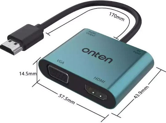 Onten Μετατροπέας HDMI / VGA female σε HDMI / VGA female 1τμχ