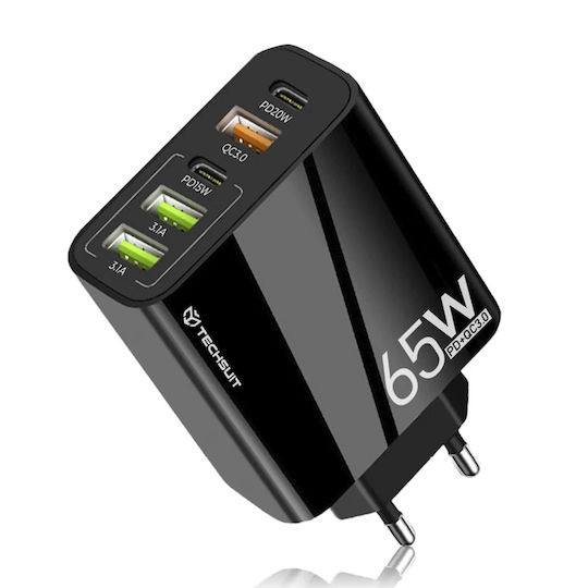 Techsuit Зарядно без кабел с 3 USB-A порта и 2 USB-C порта 20W Power Delivery / Quick Charge 3.0 Черен (CHC2)