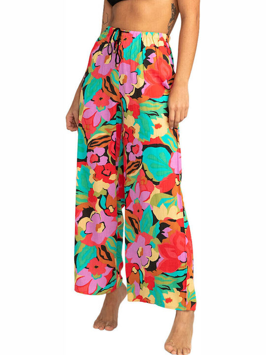 Beach Spirit Women's High-waisted Fabric Trousers with Elastic