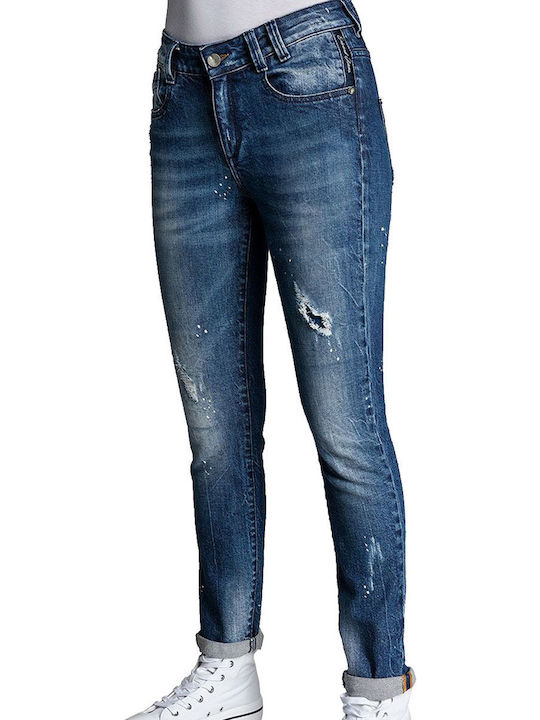 Roksana 19.1.2.84.117 High Waist Women's Jean Trousers with Rips in Relaxed Fit