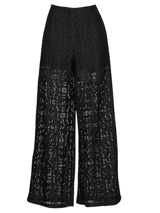 Newcastle Women's High-waisted Linen Trousers with Elastic Black