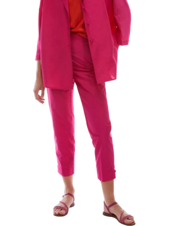 Women's High-waisted Fabric Trousers Slim Fit Fuchsia