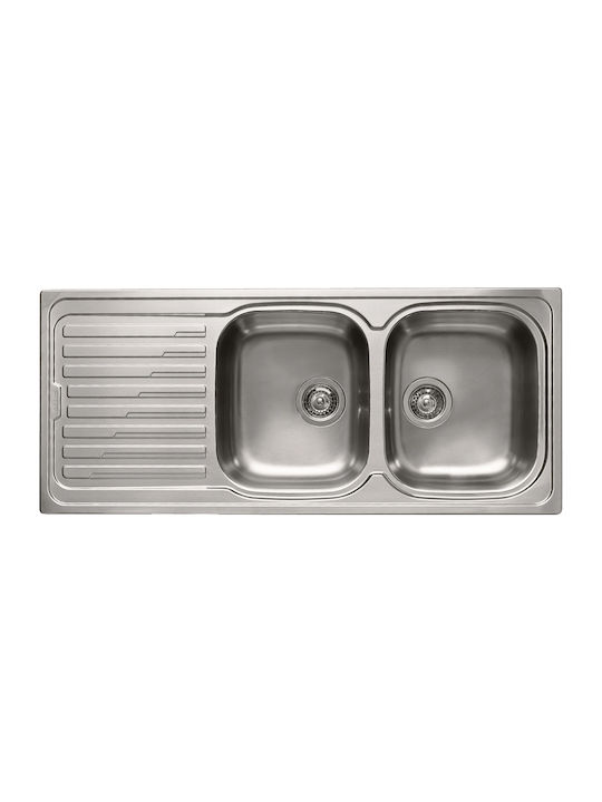 Pyramis Amaltia Plus 2B Ένθετος Νεροχύτης Αριστερός Inox Σατινέ Μ86xΠ50cm Ασημί