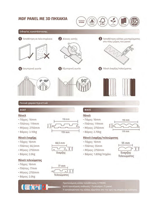 MDF Platte 3D Lamellen 508090 Beat St 16 119 2750mm Pecan Newplan