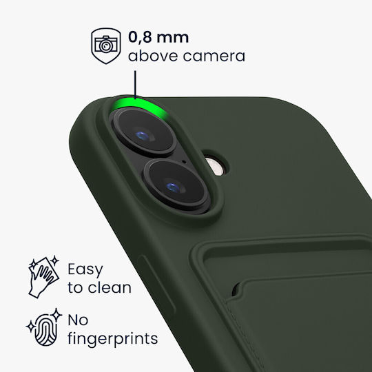 KWmobile Dark Back Cover Silicone with Card Slot Green (iPhone 16)