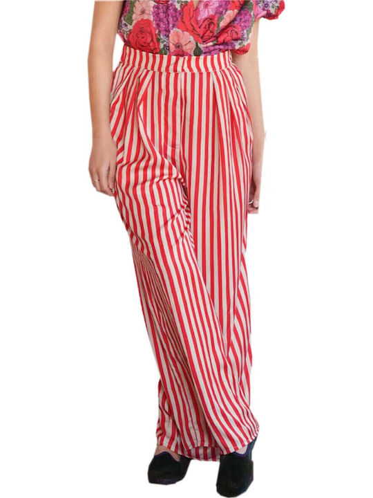 Voyager Damen Stoff Hose Gestreift Red
