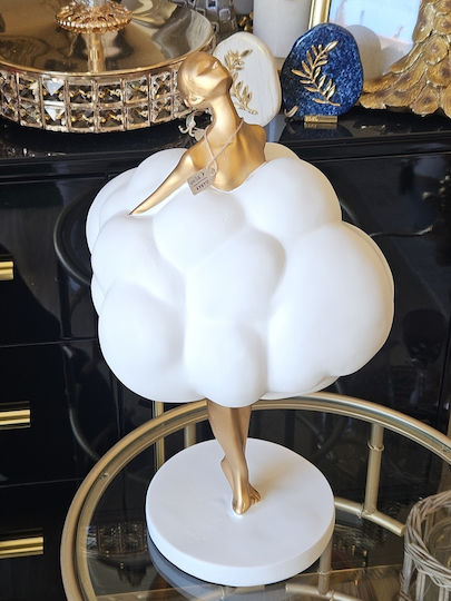Figurină Decorativă Din Polirosină Balerină Nor Alb Auriu 22x30x33cm