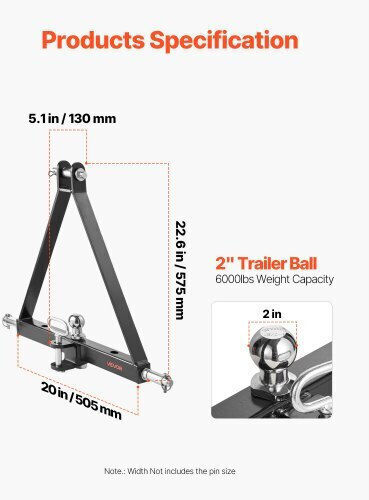 Vevor 3 Point 2" Trailer Hitch Receiver Quick Hitch Adapter 6000lbs Capacity