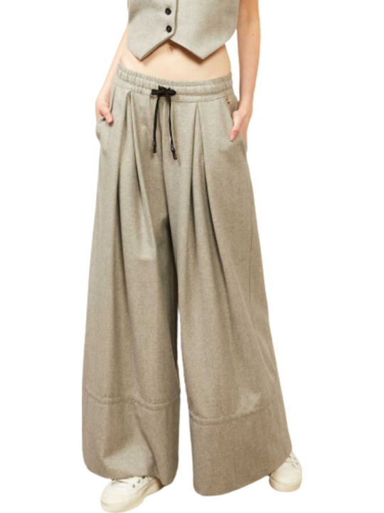 Damen Hoch tailliert Stoff Hose mit Gummizug Gray