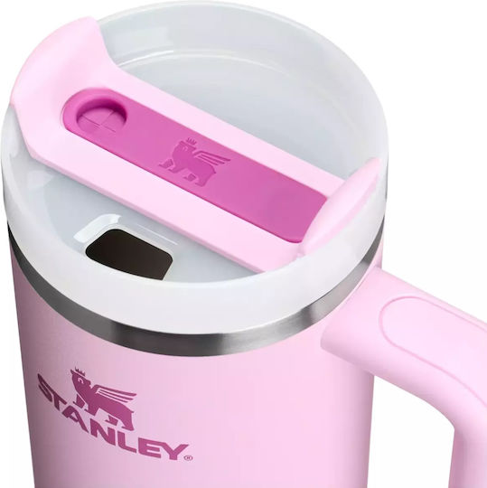 Stanley Quencher H2.0 FlowState Handled Tumbler Thermos Stainless Steel BPA Free 890ml Cherry Blossom with Straw and Handle