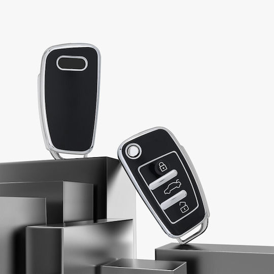 Car Key Case Audi 3 Buttons Kwmobile Black Silver Silicone 57050.04