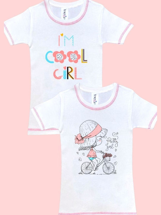 Παιδικά Φανελάκια Κοντομάνικα Trendy Double Κορίτσι Βαμβακερά 2 Τεμάχια Άσπρο