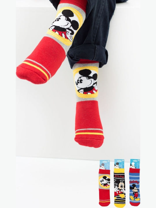 Șosete Pentru Copii Antiderapant Băiat Disney Happy Mickey Bumbac 3 Pachete Multicolor