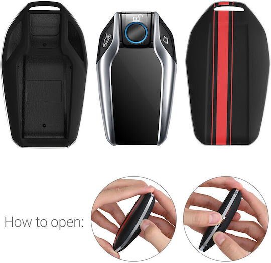 Car Key Case Bmw Display Kwmobile Plastic Black Red 49672.02